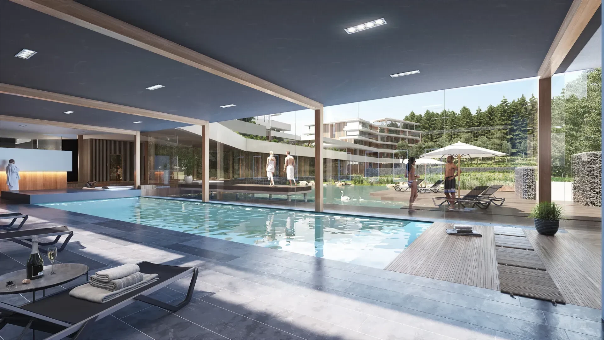 Piscine intérieure moderne avec vue sur jardin - Séjour Wellness Luxembourg – Anatura Luxembourg